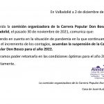 SUSPENSIÓN CARRERA POPULAR DON BOSCO VALLADOLID 2022