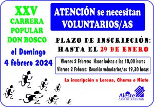 SE NECESITAN VOLUNTARIOS CARRERA 4 FEBRER